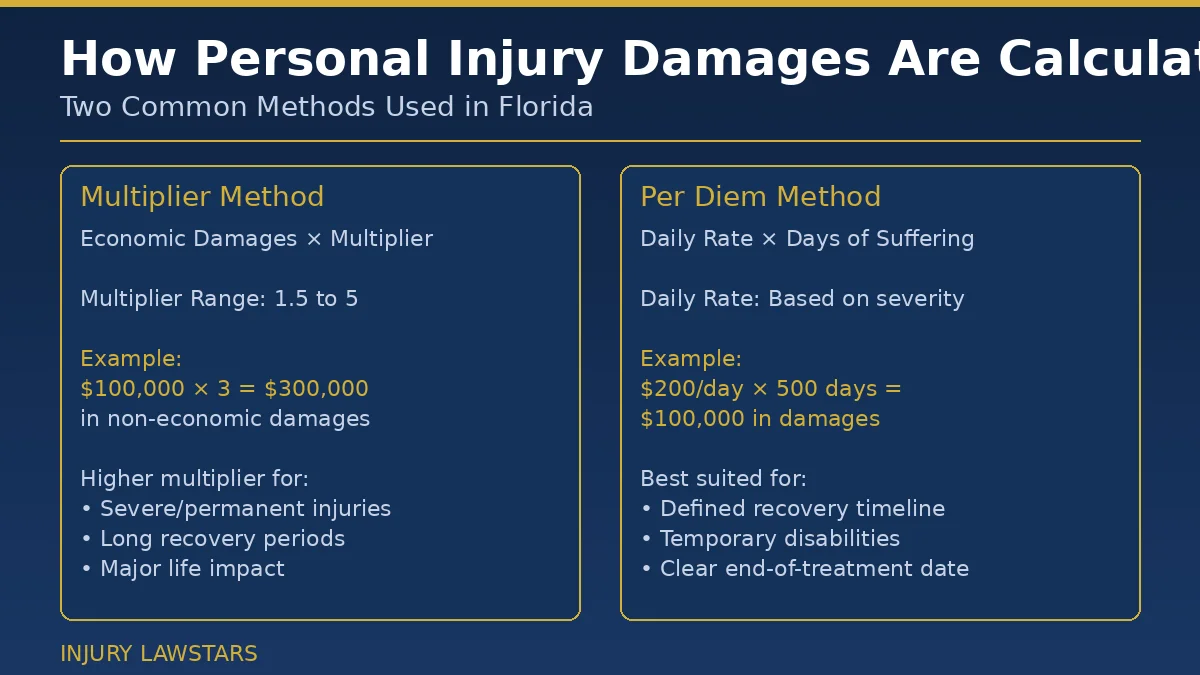 How personal injury damages are calculated using the multiplier method and per diem method in Florida
