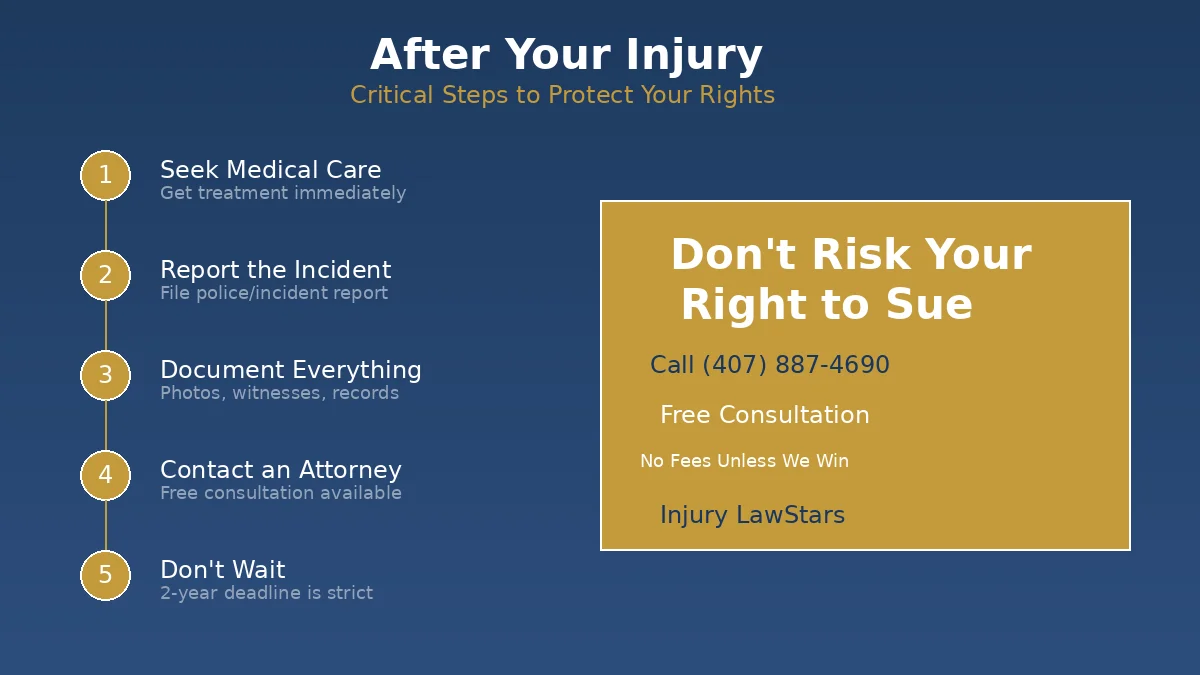 Steps to take after a personal injury in Florida - contact an attorney before the two-year deadline