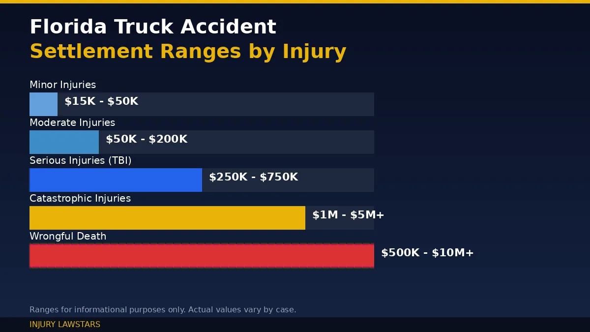 Florida truck accident settlement ranges by injury severity
