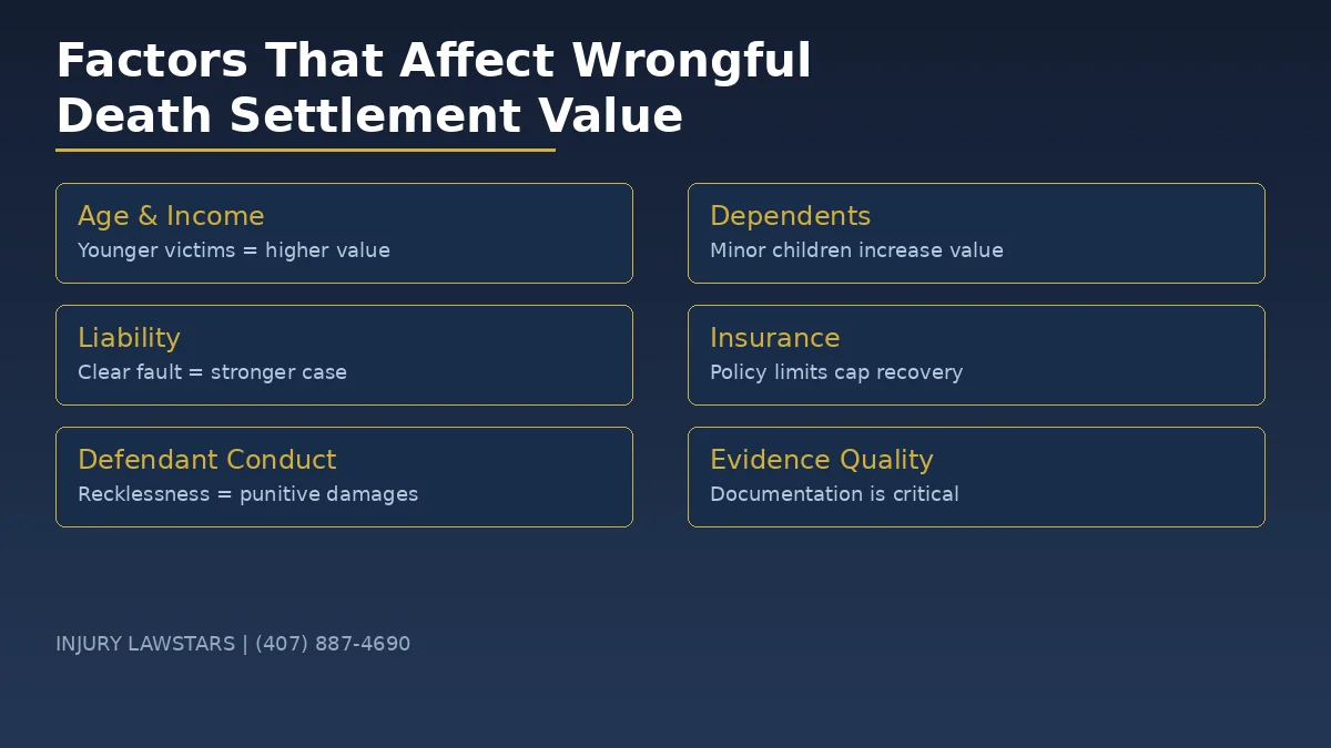 Key factors that affect wrongful death settlement value in Florida including age, dependents, liability, and insurance coverage