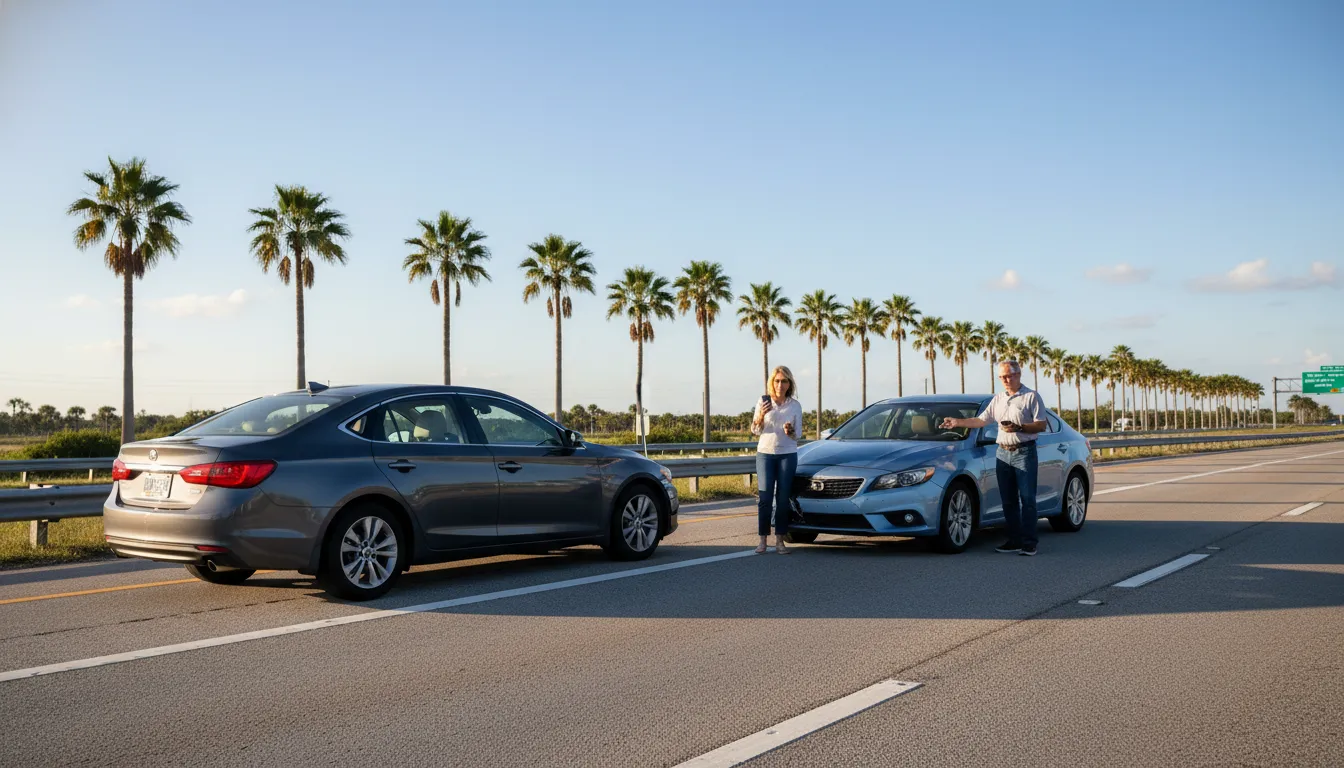 Florida rear-end collision settlement guide with cars on shoulder