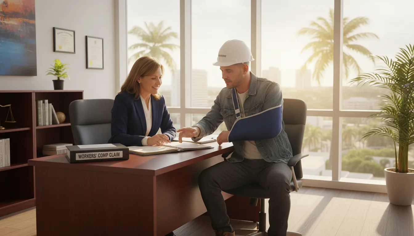 Florida workers' compensation attorney reviewing a claim with an injured construction worker