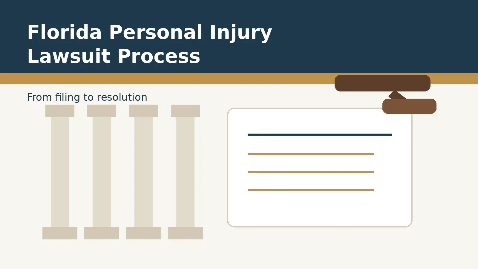 Florida personal injury lawsuit process with courthouse and legal documents