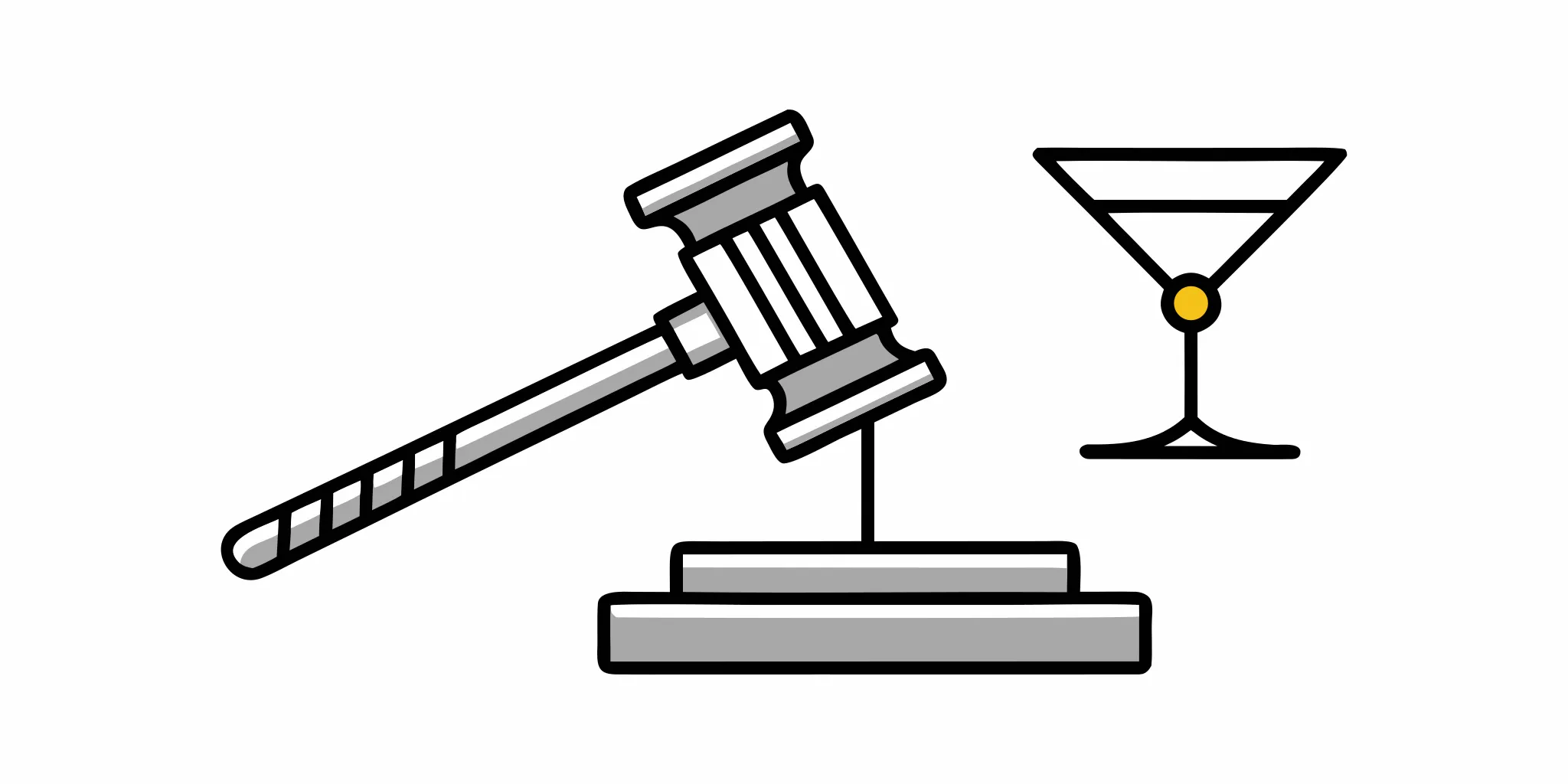 Courtroom gavel resting on a desk next to a glowing drink, representing Florida dram shop law.